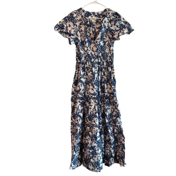 Anthropologie Maeve The Somerset Maxi Dress Blue White Fern Toile - Picture 7 of 12